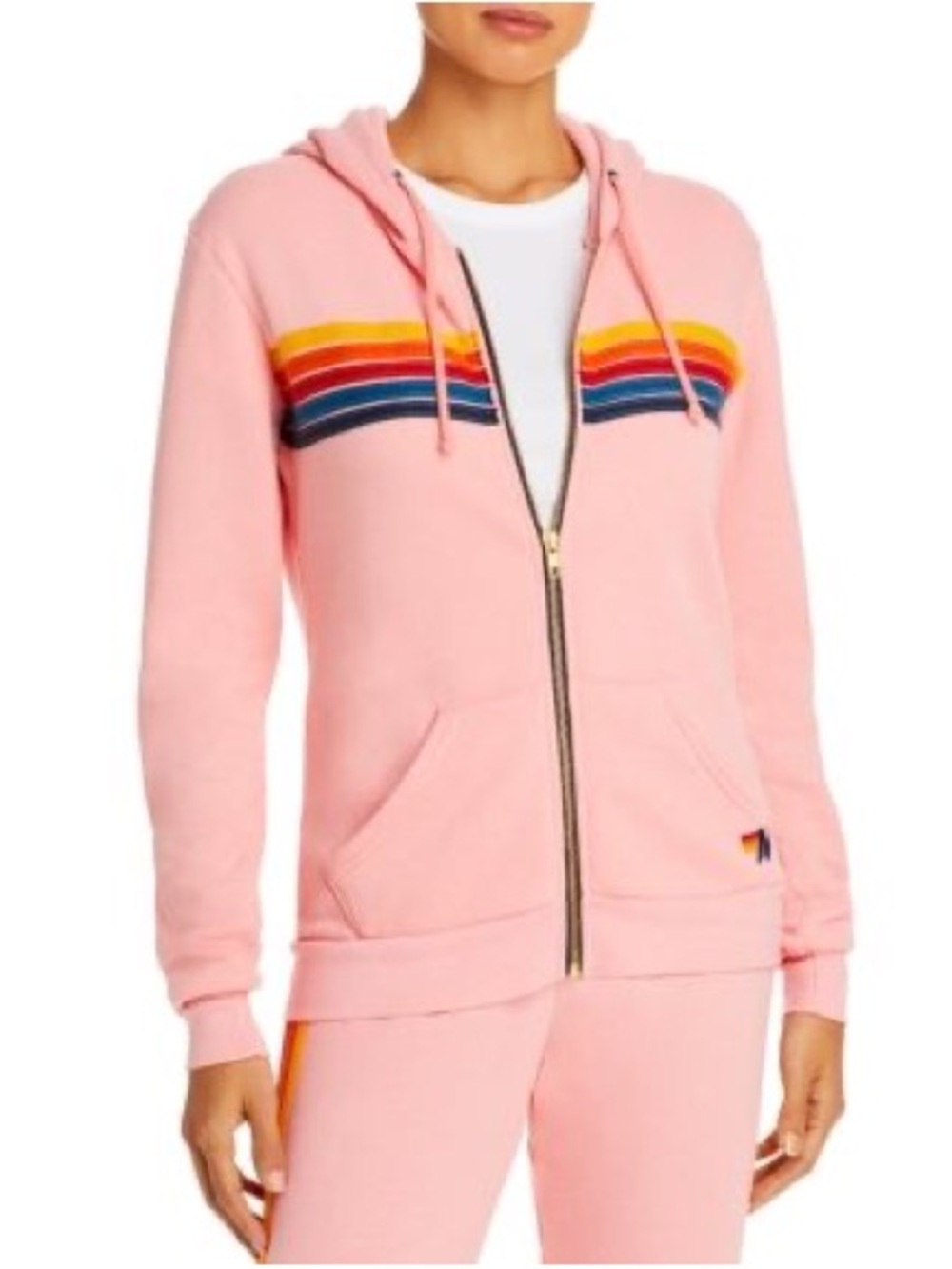 Aviator Nation 5 Stripe Pink Zip Hoodie